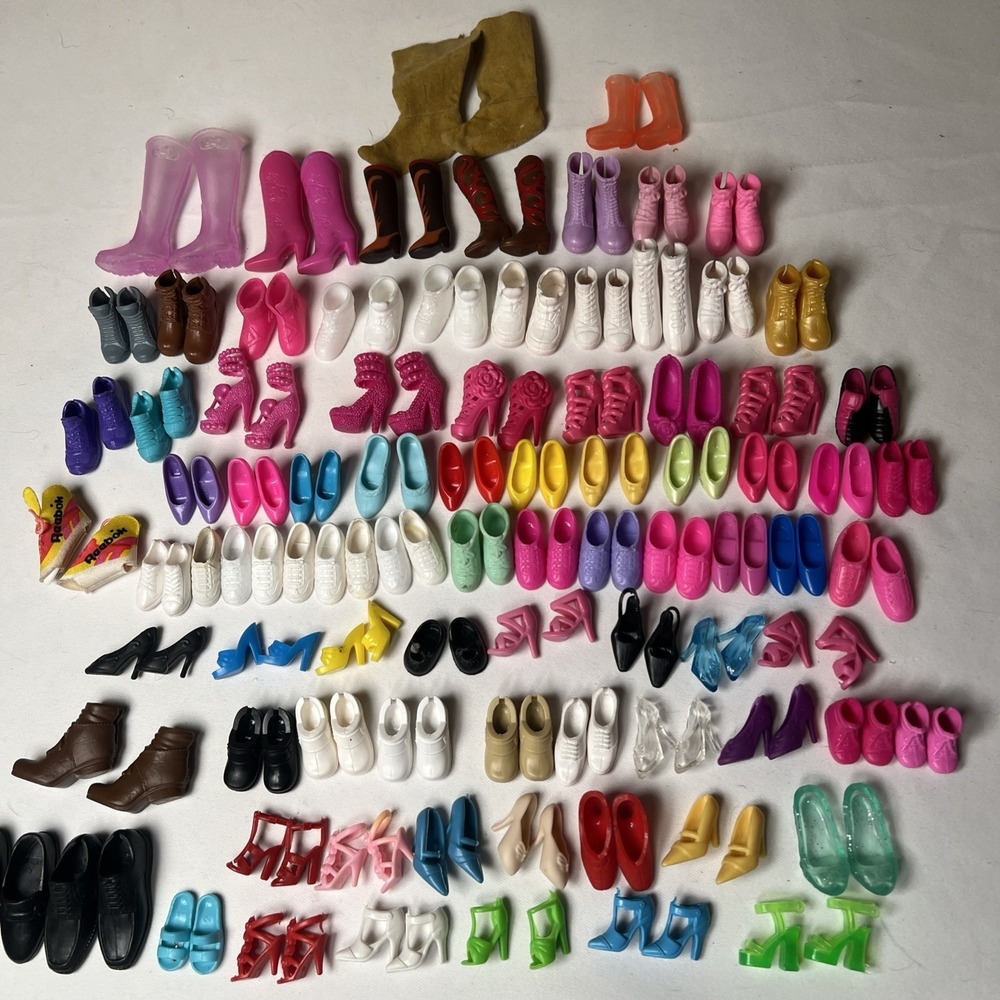 Lot Of 85 Pair Assorted  Doll/ Barbie & Ken Doll Shoes Boots Heels‎ Reebok Shoes